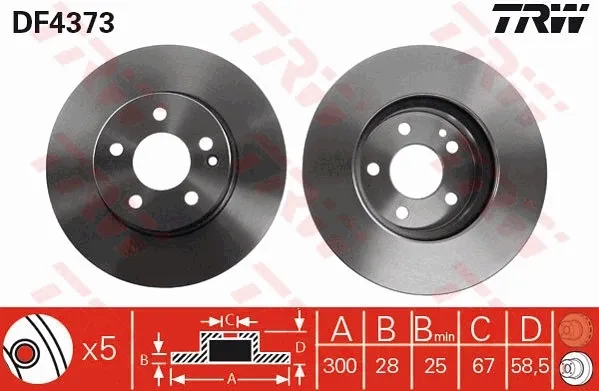 Передние тормозные диски DF4373 TRW