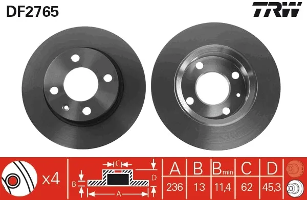 Передние тормозные диски DF2765 TRW