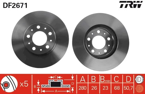 Передние тормозные диски DF2671 TRW