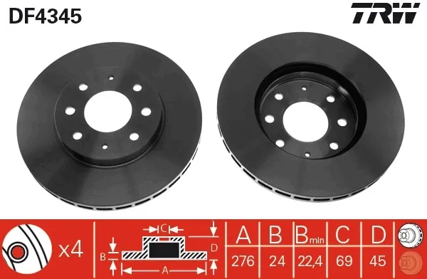 Передние тормозные диски DF4345 TRW
