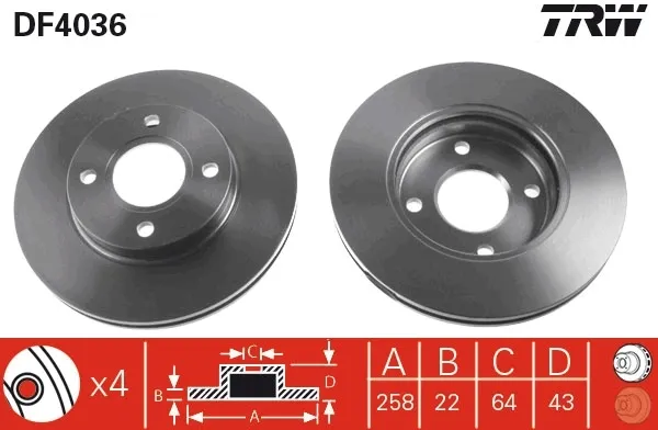 Передние тормозные диски DF4036 TRW