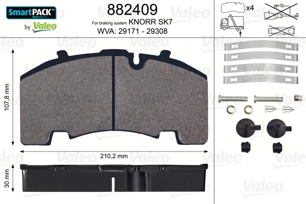 Задние тормозные колодки 882409 VALEO