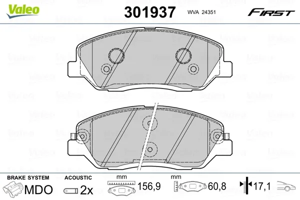 Передние тормозные колодки 301937 VALEO