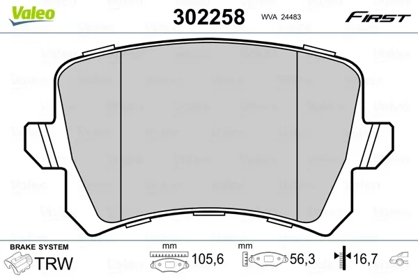 Задние тормозные колодки 302258 VALEO