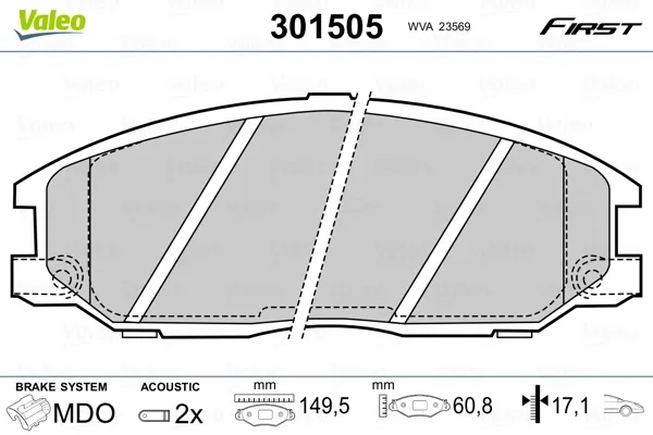 Передние тормозные колодки 301505 VALEO