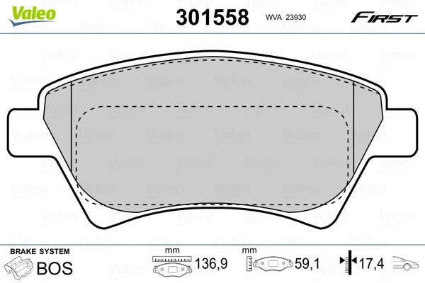Передние тормозные колодки 301558 VALEO
