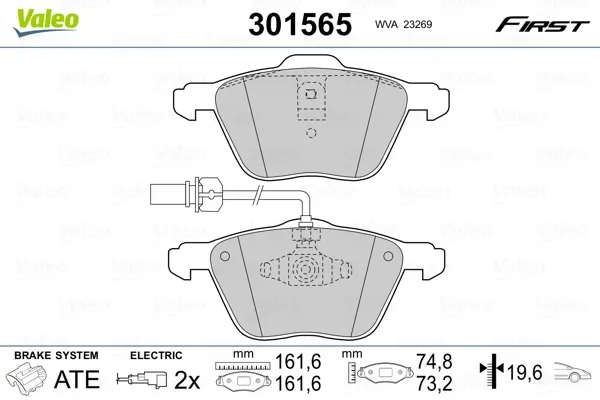Передние тормозные колодки 301565 VALEO