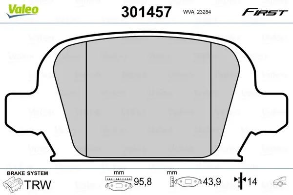 Задние тормозные колодки 301457 VALEO