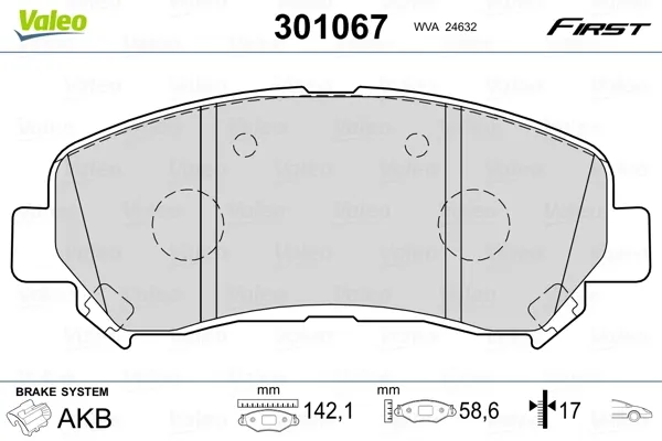 Передние тормозные колодки 301067 VALEO