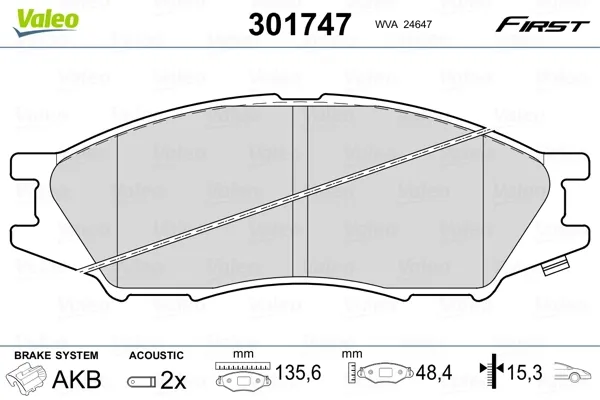 Передние тормозные колодки 301747 VALEO