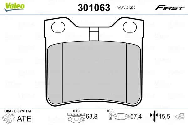 Задние тормозные колодки 301063 VALEO