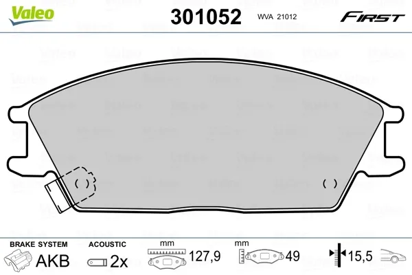 Передние тормозные колодки 301052 VALEO