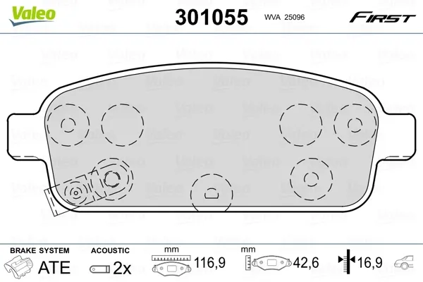 Задние тормозные колодки 301055 VALEO