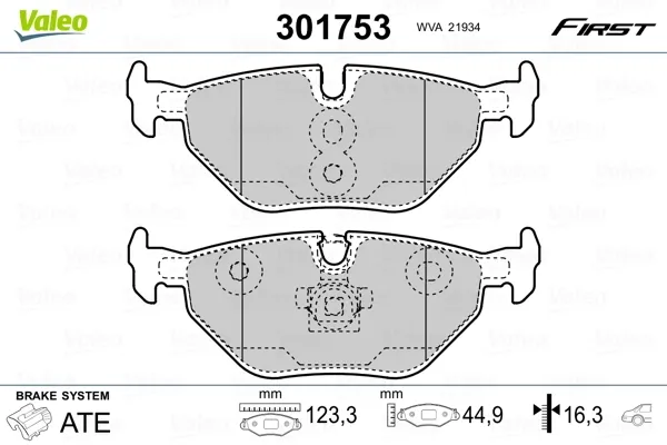 Задние тормозные колодки 301753 VALEO