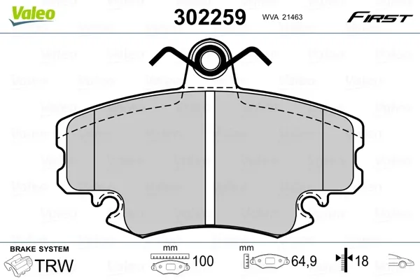 Передние тормозные колодки 302259 VALEO