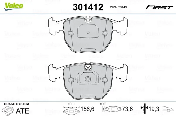 Передние тормозные колодки 301412 VALEO
