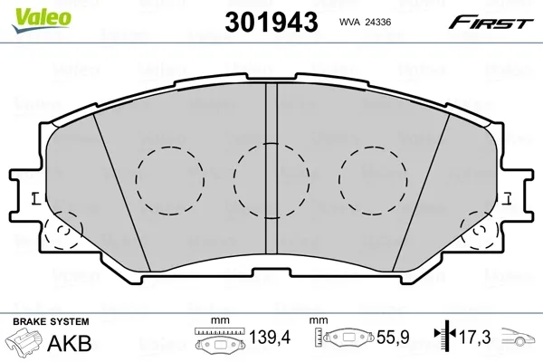 Передние тормозные колодки 301943 VALEO