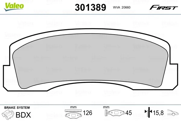 Передние тормозные колодки 301389 VALEO