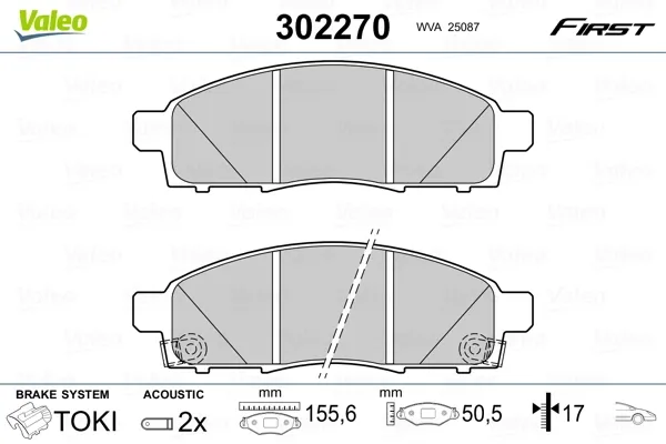 Передние тормозные колодки 302270 VALEO