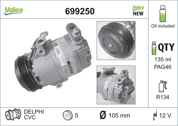 Компрессор кондиционера 699250 VALEO