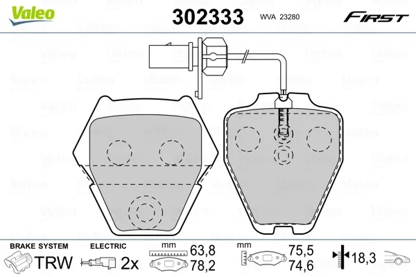 Передние тормозные колодки 302333 VALEO