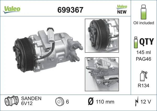 Компрессор кондиционера 699367 VALEO