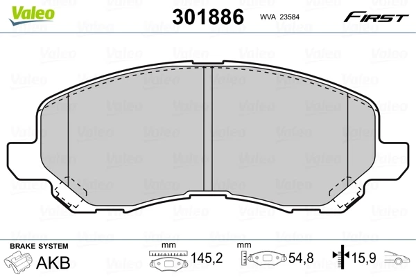 Передние тормозные колодки 301886 VALEO