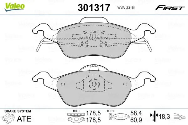 Передние тормозные колодки 301317 VALEO