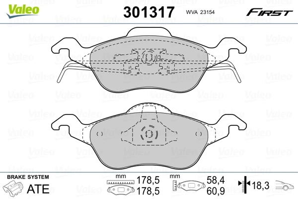Передние тормозные колодки 301317 VALEO