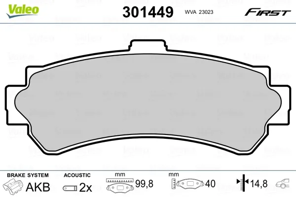 Задние тормозные колодки 301449 VALEO