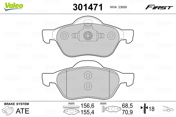 Передние тормозные колодки 301471 VALEO