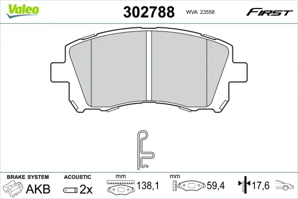 Передние тормозные колодки 302788 VALEO