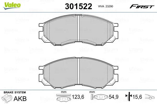 Передние тормозные колодки 301522 VALEO