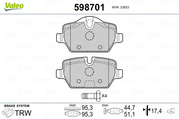 598701 VALEO Колодки тормозные дисковые комплект