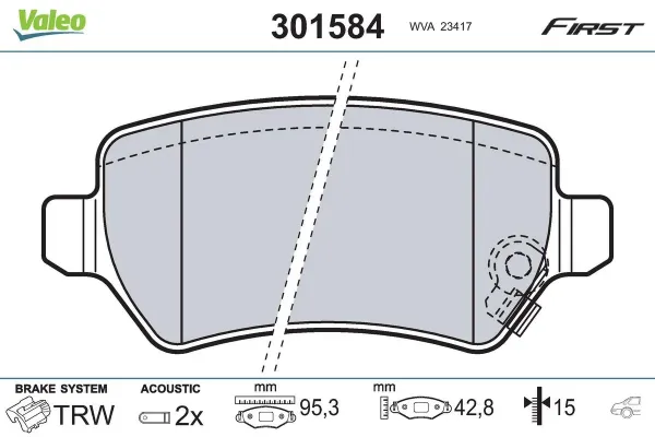 Задние тормозные колодки 301584 VALEO