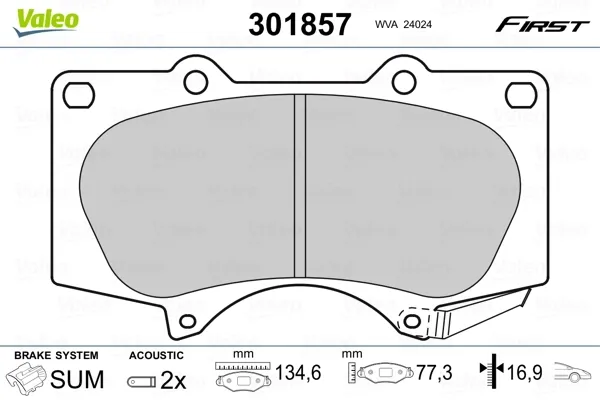 Передние тормозные колодки 301857 VALEO