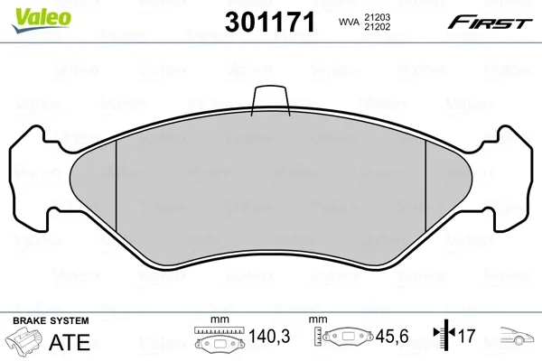 Передние тормозные колодки 301171 VALEO