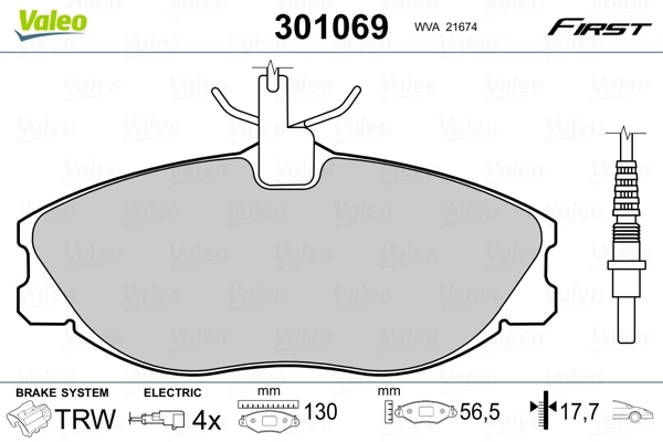 Передние тормозные колодки 301069 VALEO