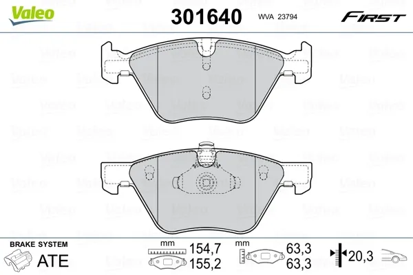 Передние тормозные колодки 301640 VALEO