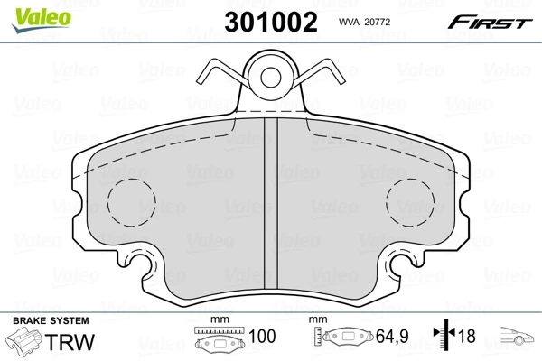 Передние тормозные колодки 301002 VALEO