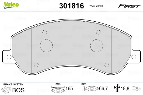 Передние тормозные колодки 301816 VALEO