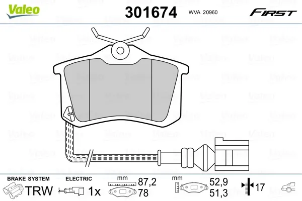 Задние тормозные колодки 301674 VALEO