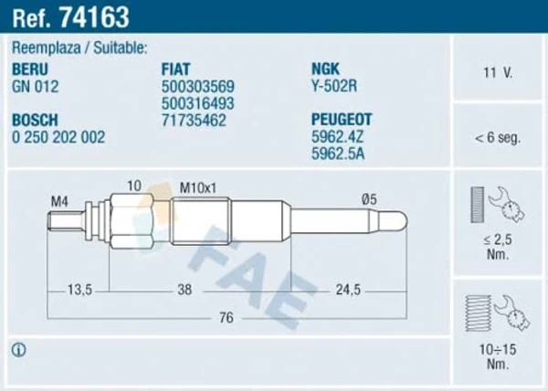 Свечи накала 74163 FAE