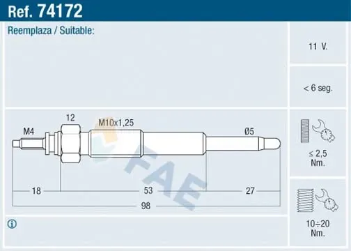 Свечи накала 74172 FAE