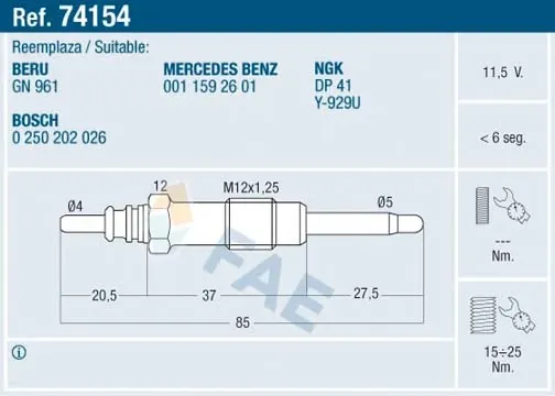 Свечи накала 74154 FAE