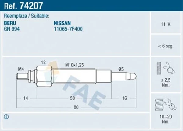 Свечи накала 74207 FAE