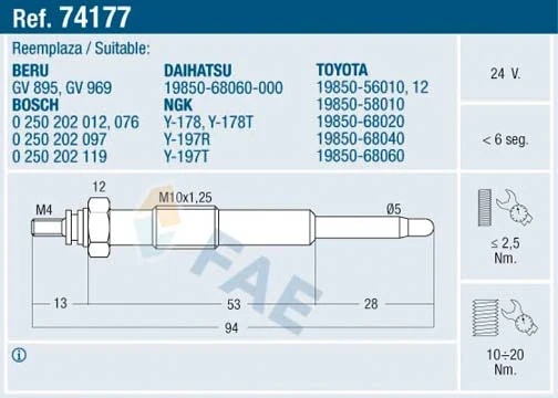 Свеча накала FAE 74177