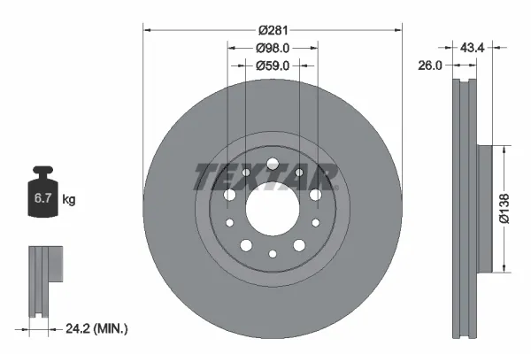 Передние тормозные диски 92304803 Textar