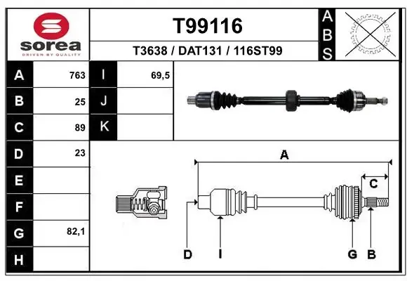 Правая полуось T99116 EAI