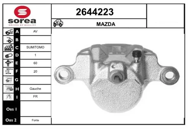 Суппорт тормозной передний левый S0ZL3399Z Mazda